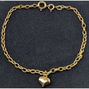 Milor Italy 14K Yellow Gold Heart Charm Bracelet 7.5” 1.46g Delicate Chain